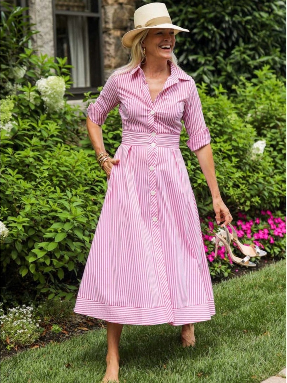 CK BRADLEY Monaco dress in pink and white stripe size XL cotton w/stretch